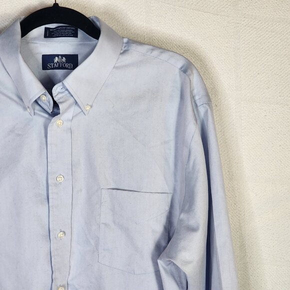 Stafford Light Blue Cotton Poly LS Micro Pinpoint Oxford Dress Shirt Sz 17 32-33 - Picture 7 of 16